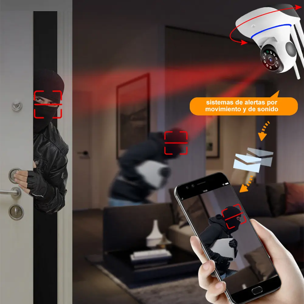 Camara Seguridad Ip 3 Antenas Wifi Full Hd Vision Nocturna Con Alarma Casa Oficina