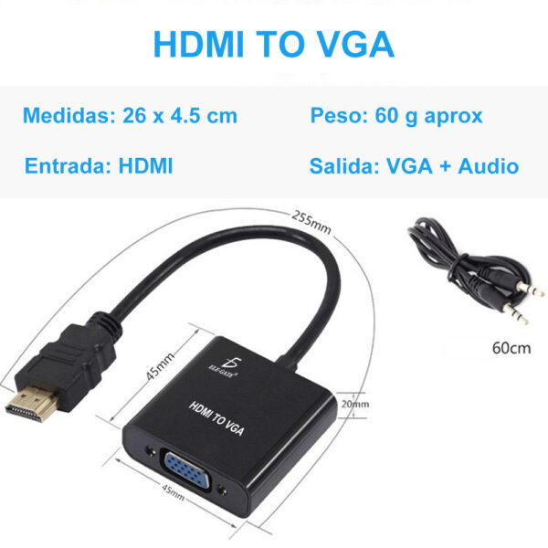Cable Adaptador Convertidor Hdmi A Vga Aux 3.5 Pc Laptop Tv Monitor
