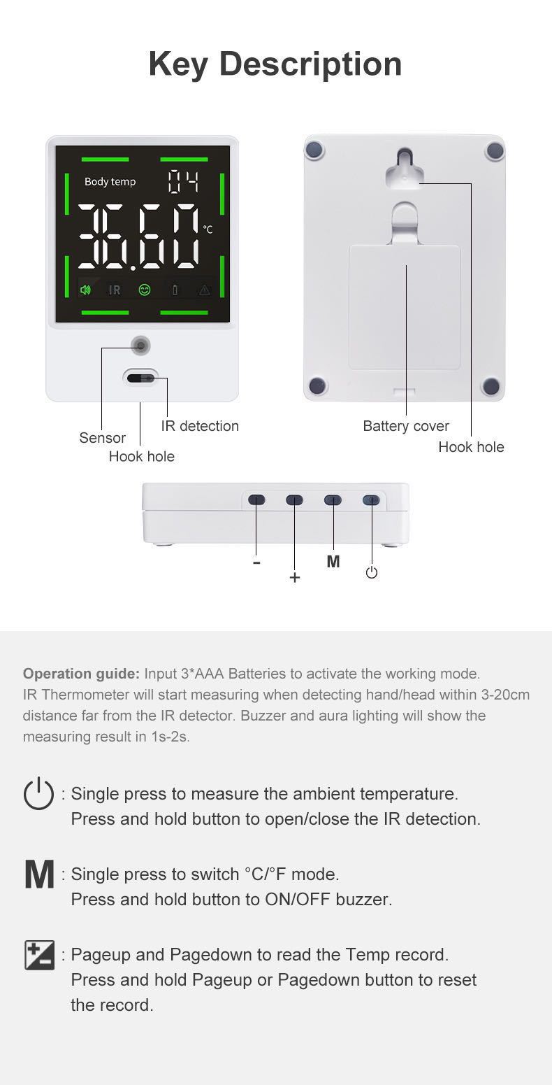 Termometro Infrarrojo Automedicion Intelligent F105 Pared Factur Sin Contacto