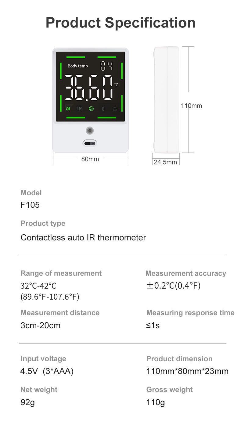 Termometro Infrarrojo Automedicion Intelligent F105 Pared Factur Sin Contacto
