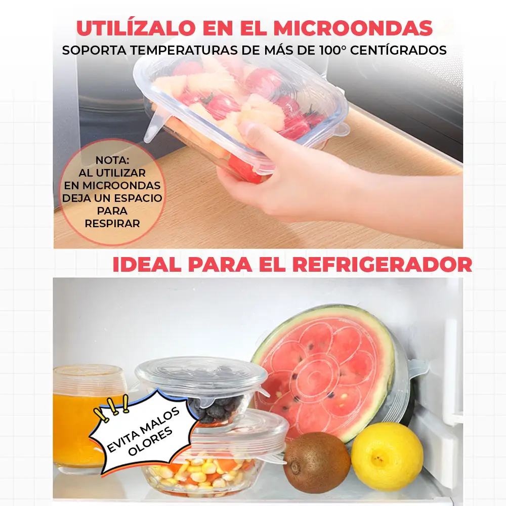 6 Tapas Hermetica Silicon Extensible Reutilizable Universal