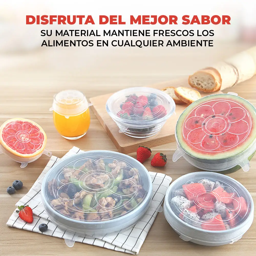 6 Tapas Hermetica Silicon Extensible Reutilizable Universal