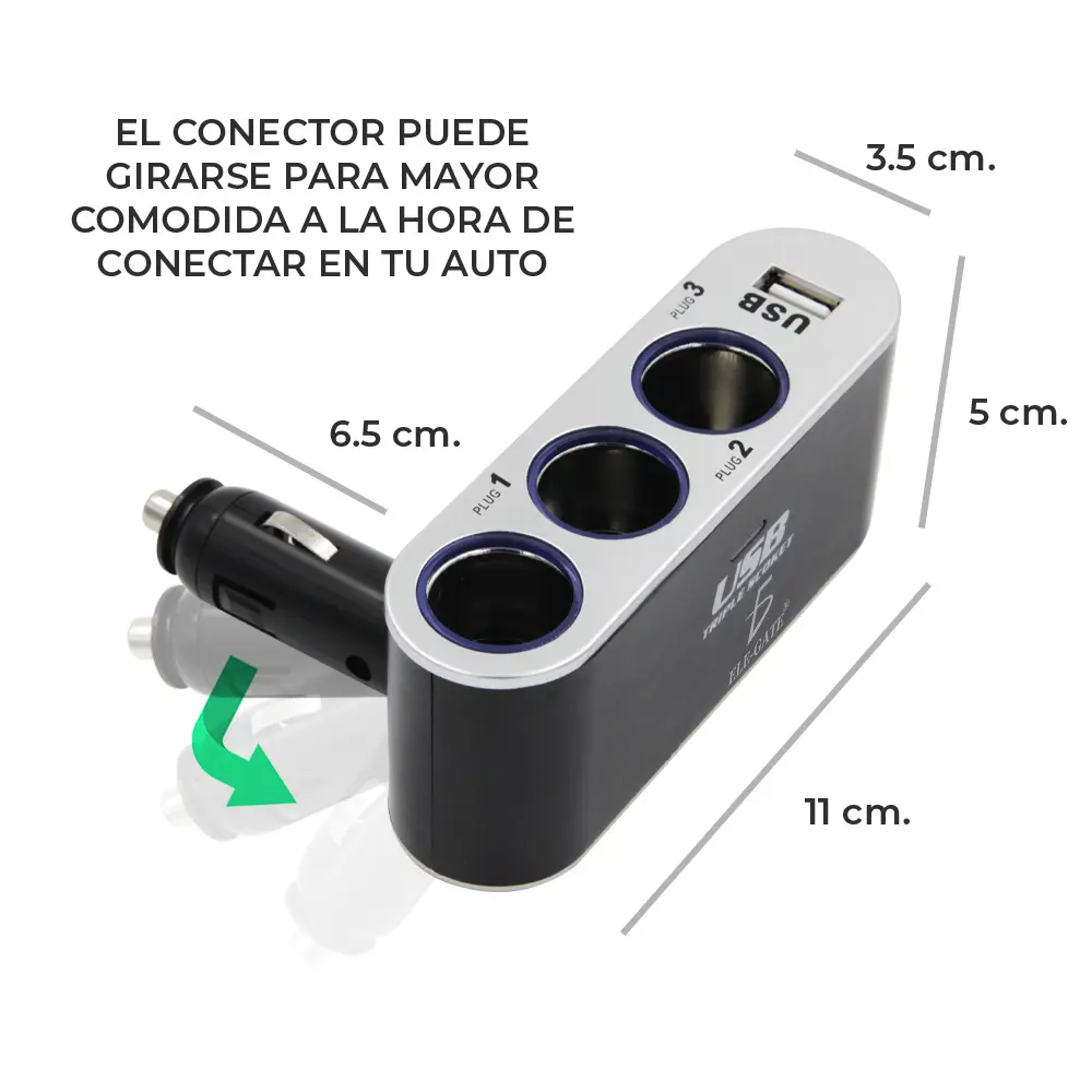 Cargador De Coche 3 Enchufes Encendedor Adaptador Splitter Con Usb