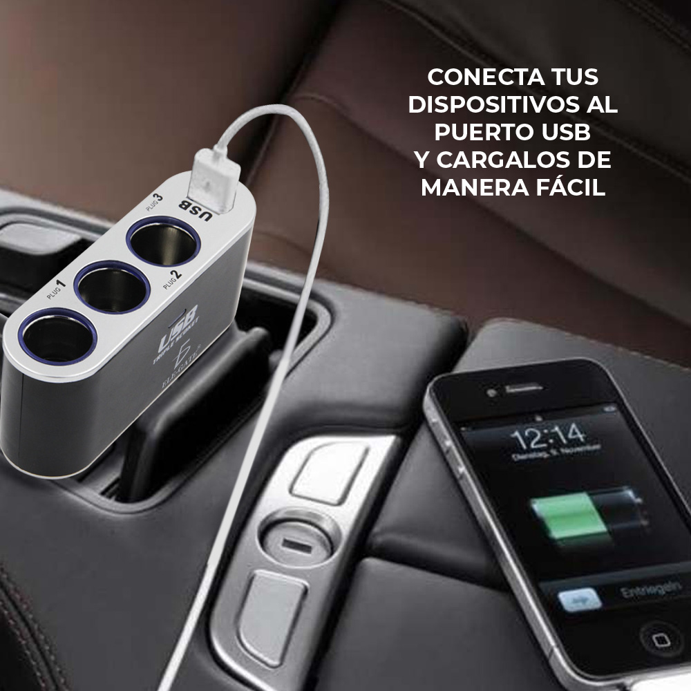 Cargador De Coche 3 Enchufes Encendedor Adaptador Splitter Con Usb 