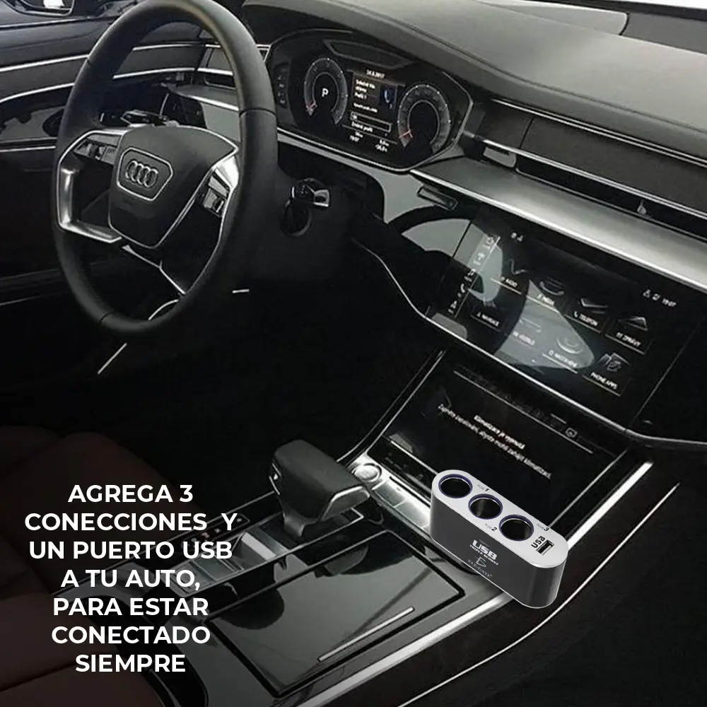 Cargador De Coche 3 Enchufes Encendedor Adaptador Splitter Con Usb