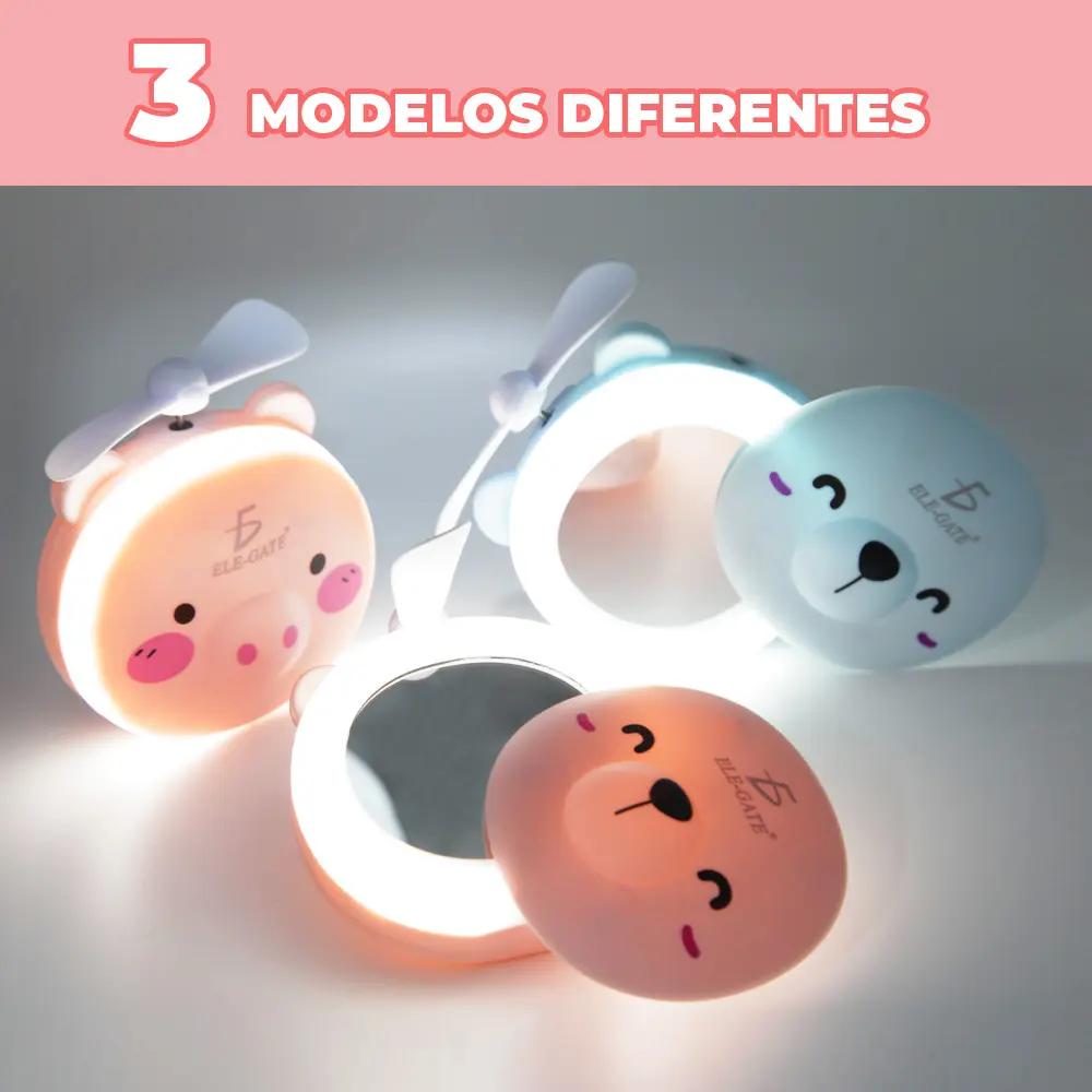 Espejo De Maquillaje Luz Led Ventilador Portátil Recargable