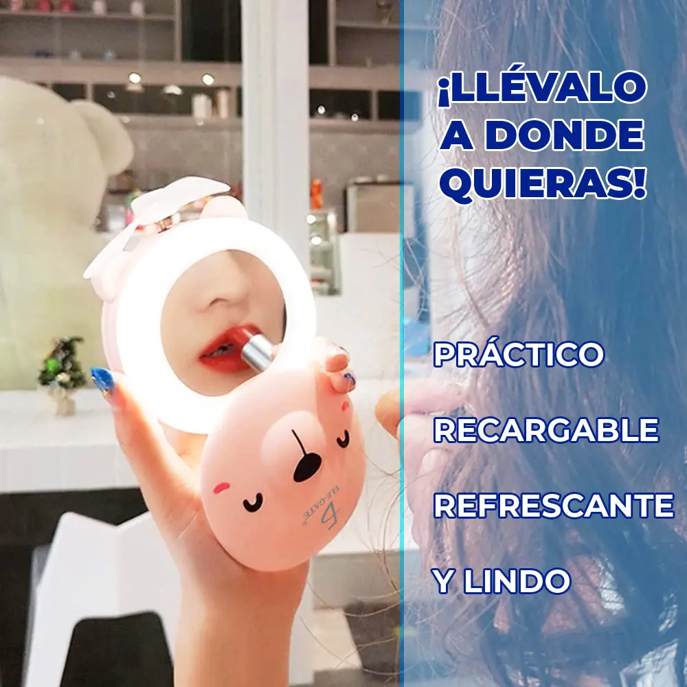 Espejo De Maquillaje Luz Led Ventilador Portátil Recargable