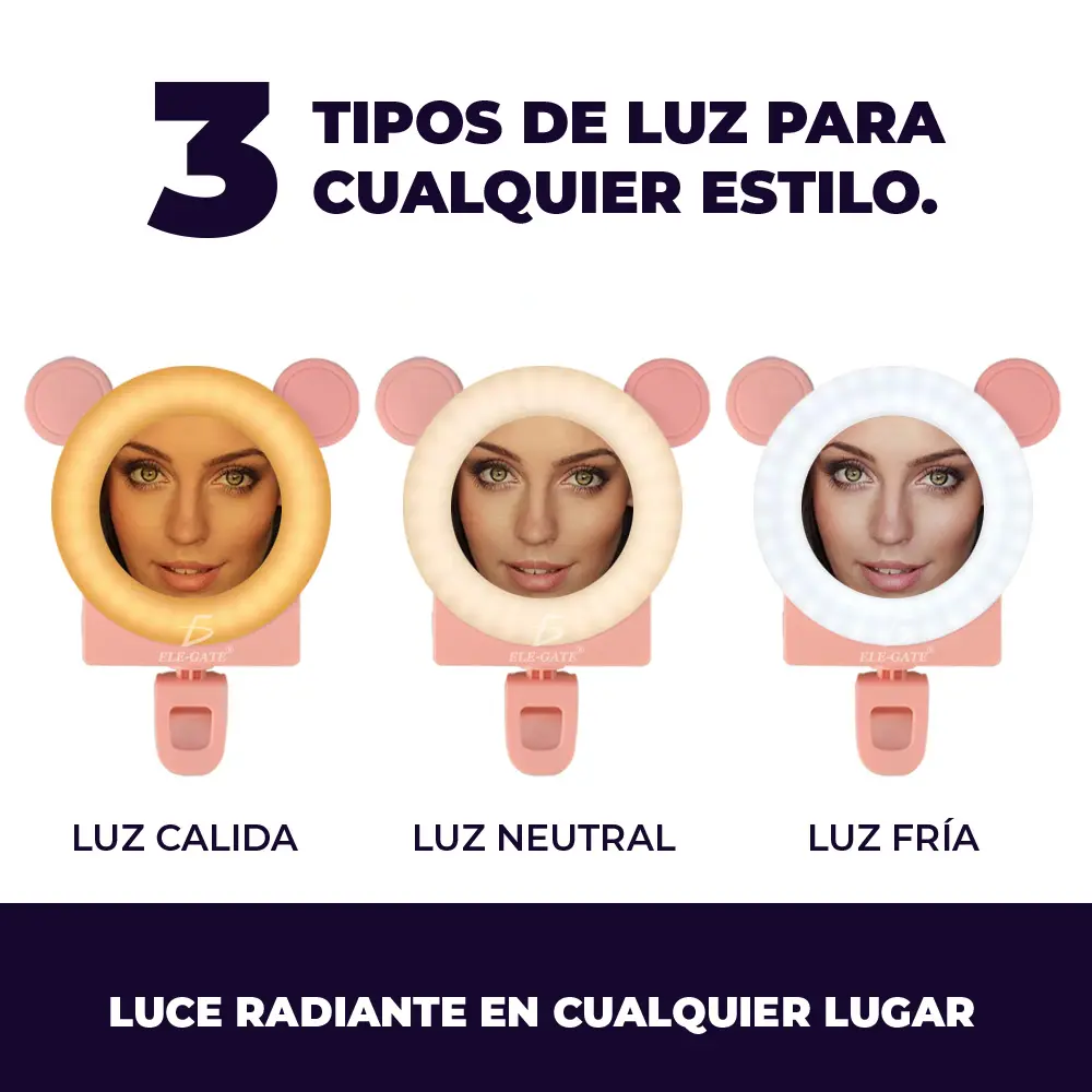 Espejo Aro de Luz Led Soporte Celular