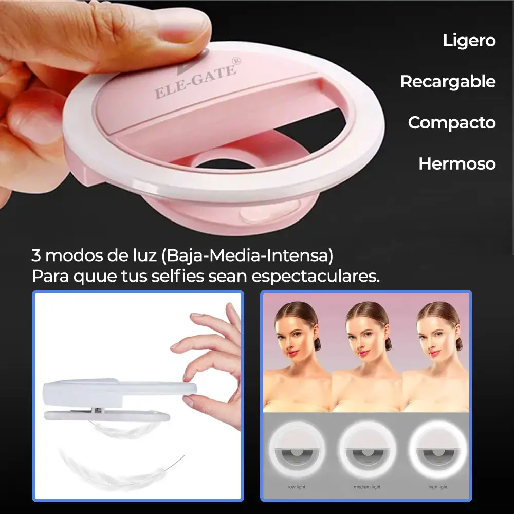 Aro Luz Led Selfie Para Celular De Clip Recargable