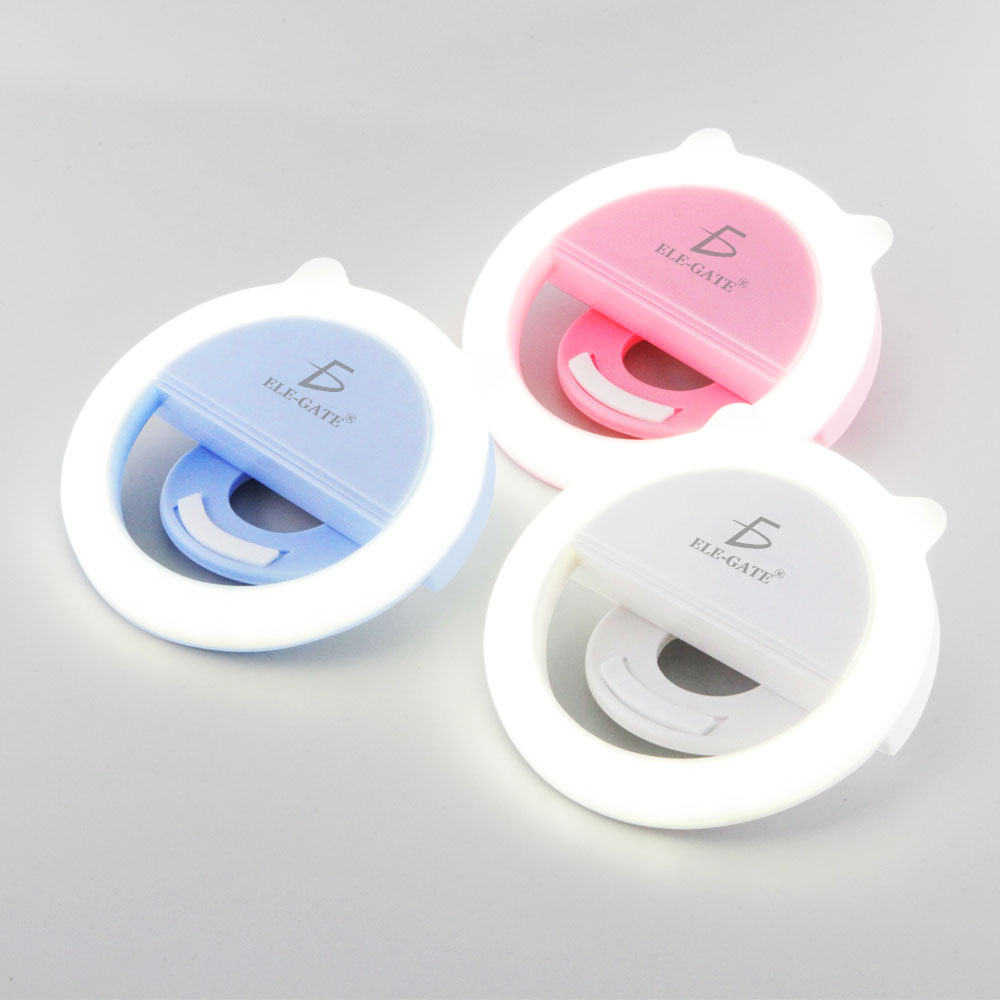 Anillo de luz LED de selfie recargable, flash para teléfono móvil color rosa