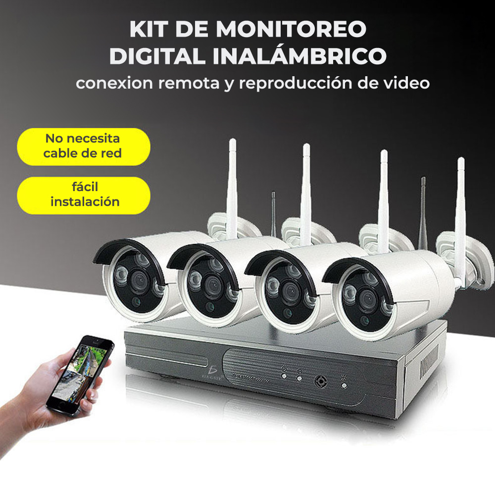 Kit de 4 Cámaras de video vigilancia Inalámbricas WIFI DIEL