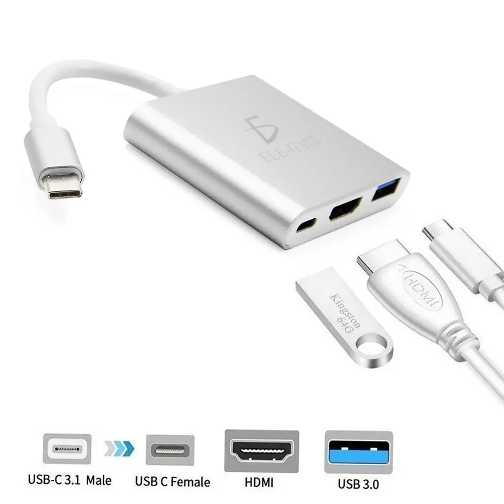 Adaptador Hub Usb Tipo C 3 En 1 Hdmi 4k Usb 3.1 Typec