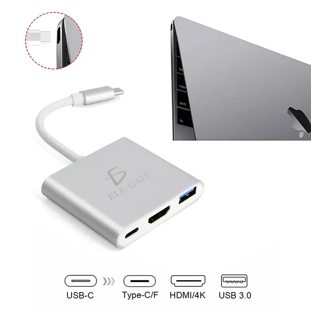 Adaptador Hub Usb Tipo C 3 En 1 Hdmi 4k Usb 3.1 Typec