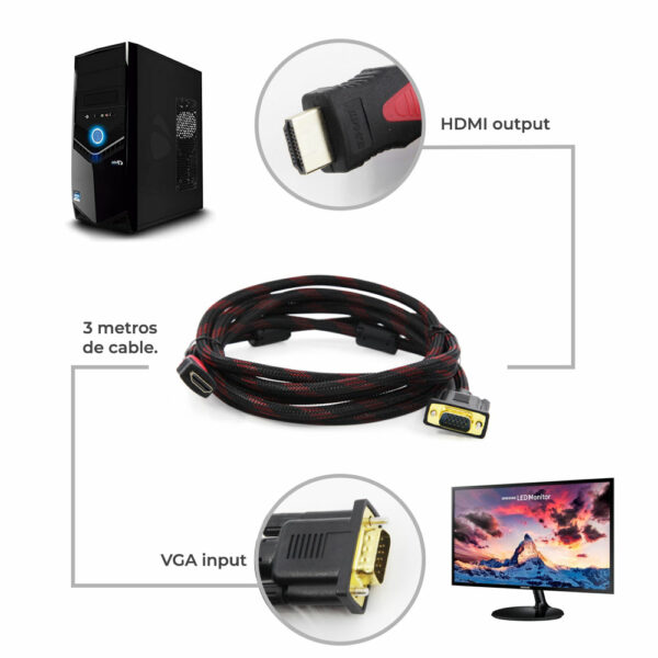 Cable HDMI A VGA 3M 1080P