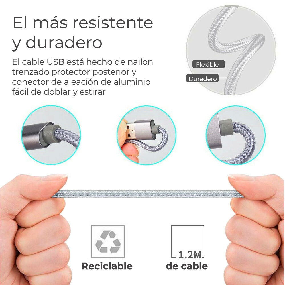 Cable Celular Usb Reforzado 3-1 Micro Usb Tipo C Lightning V8 Type-c para andorid y iphone