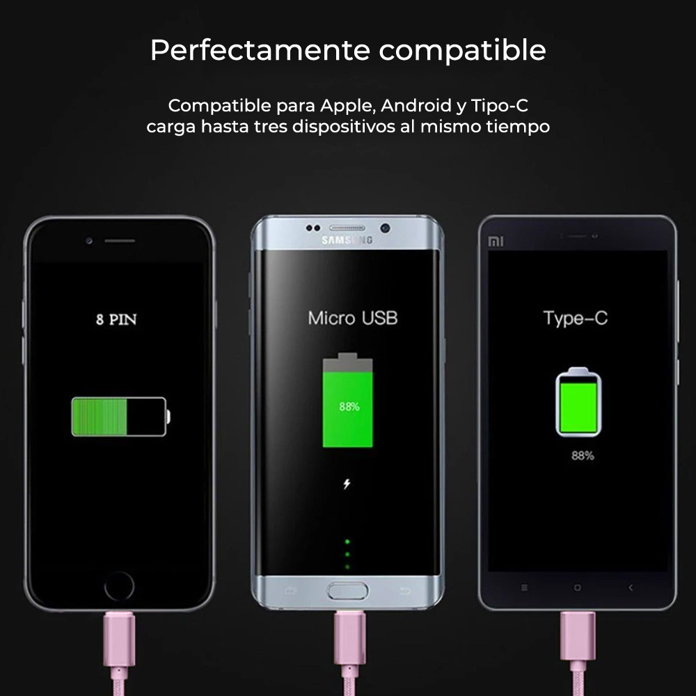 Cable Celular Usb Reforzado 3-1 Micro Usb Tipo C Lightning V8 Type-c para andorid y iphone