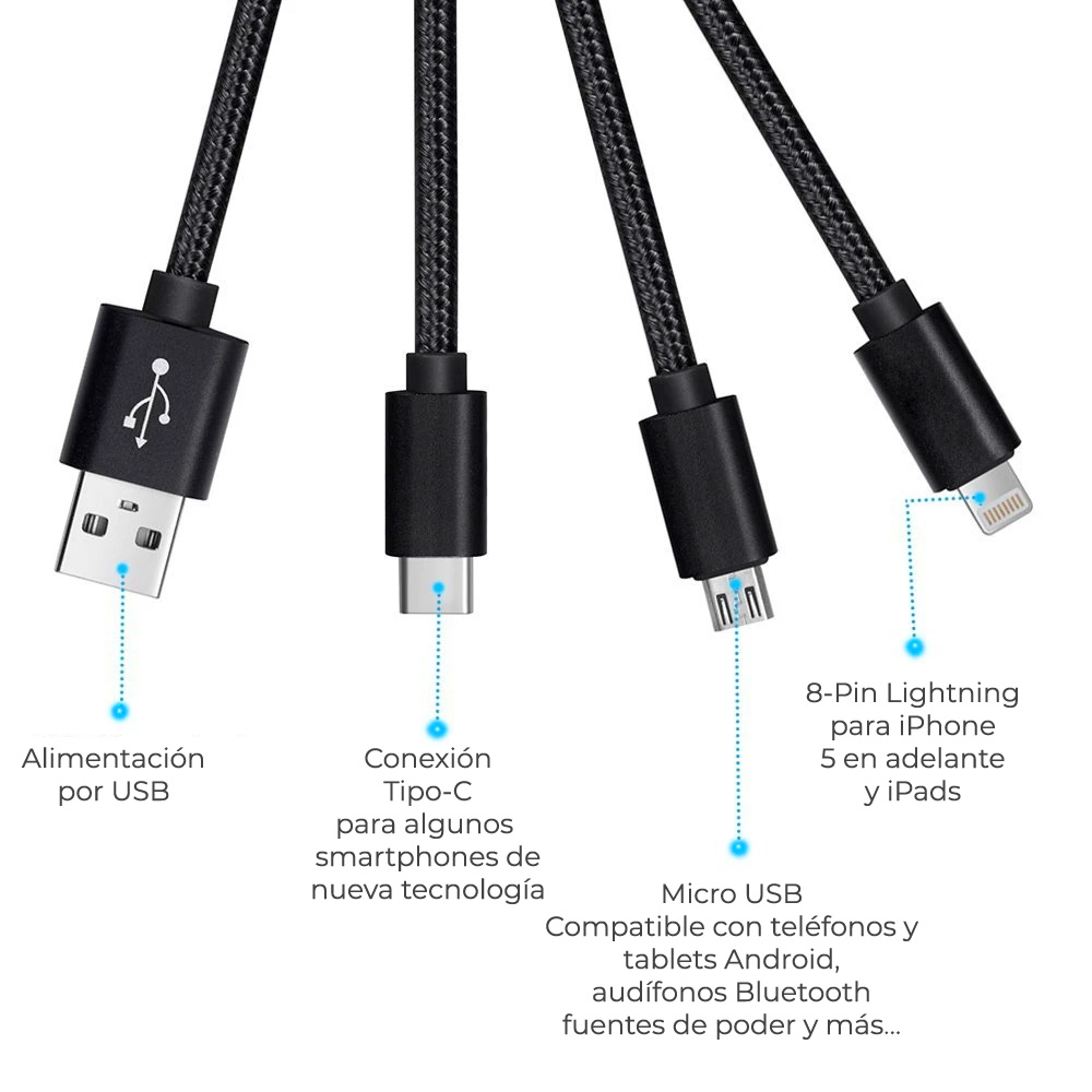 Cable Celular Usb Reforzado 3-1 Micro Usb Tipo C Lightning V8 Type-c para andorid y iphone