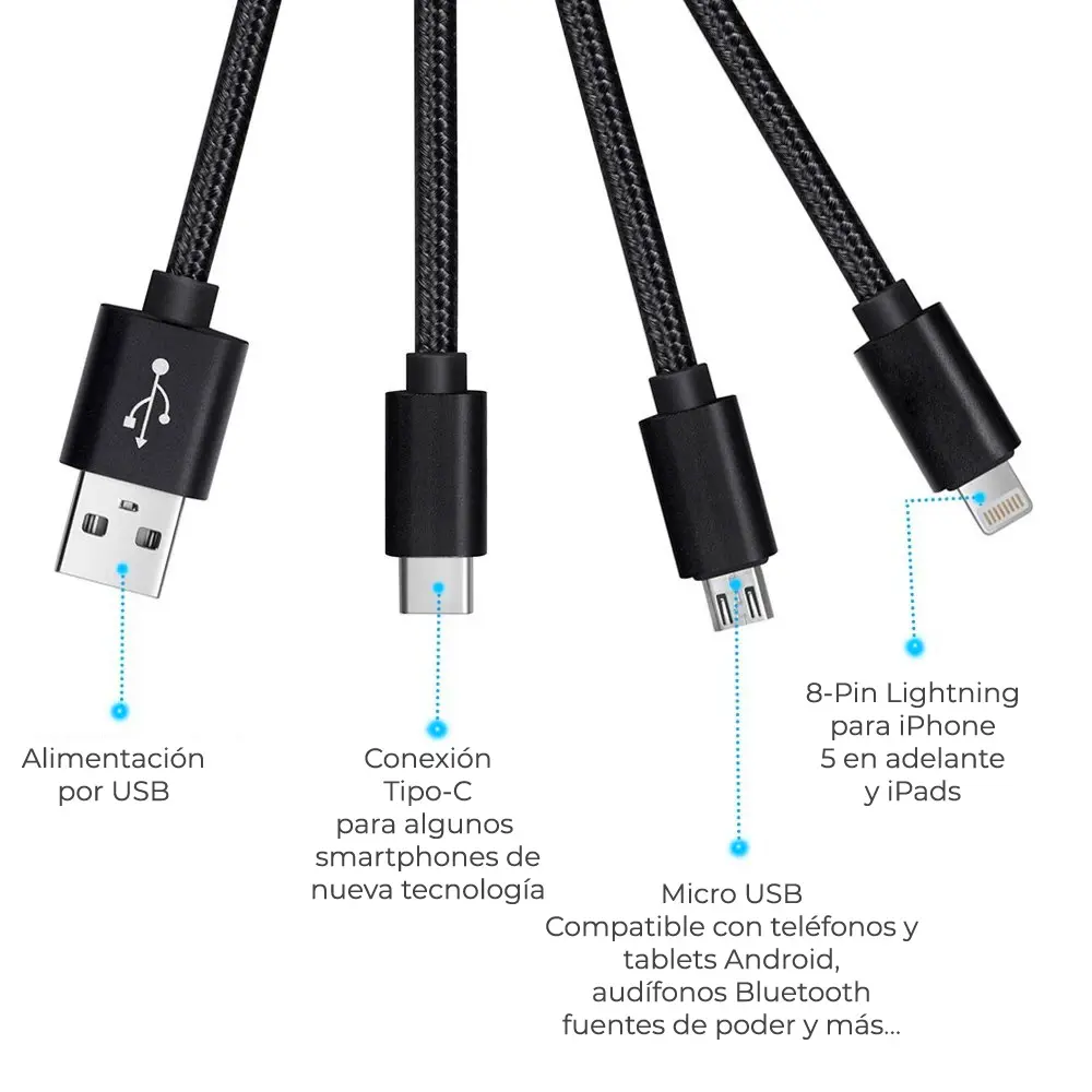 Cable Celular Usb Reforzado 3-1 Micro Usb Tipo C Lightning V8 Type-c para andorid y iphone