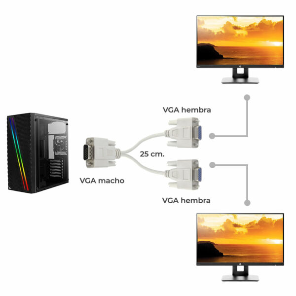 Cable Divisor Vga Video Splitter 2 Monitores A La Vez