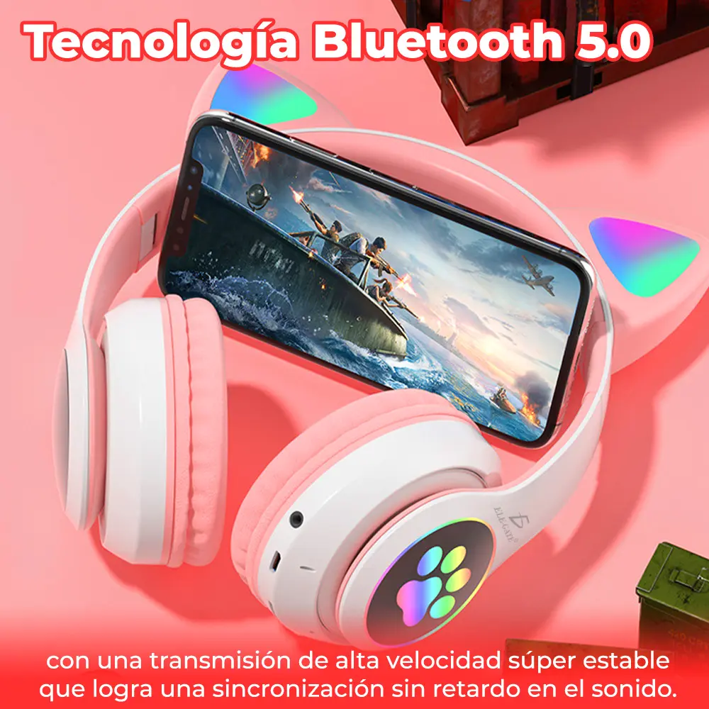 Diadema Gato Bluetooth Auriculares Colorido Led Luminoso