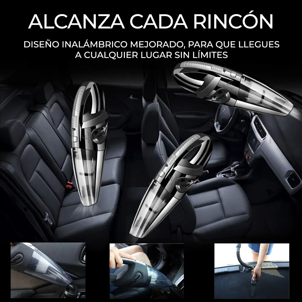 aspiradora en uso dentro de auto