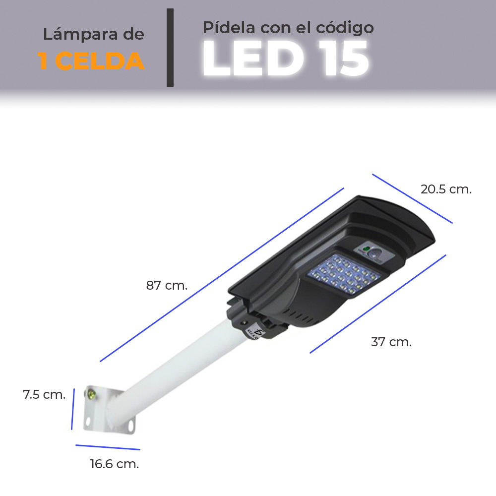 Lampara Solar Exterior 15Mts Luces 48 Leds Sensor Movimiento 6500K