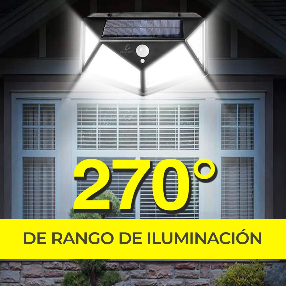 Lámpara Solar 100 Leds Sensor Movimiento Exterior