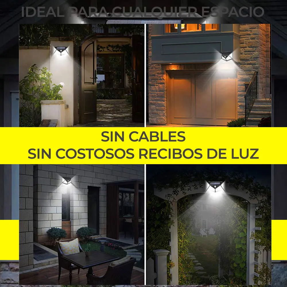 Lámpara Solar 100 Leds Sensor Movimiento Exterior