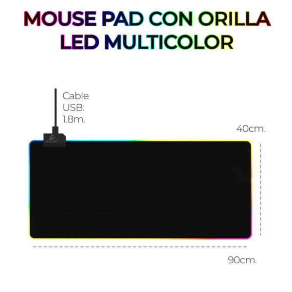 Mouse Pad Gamer Con Luz Led RGB Iluminado 90x40 mm
