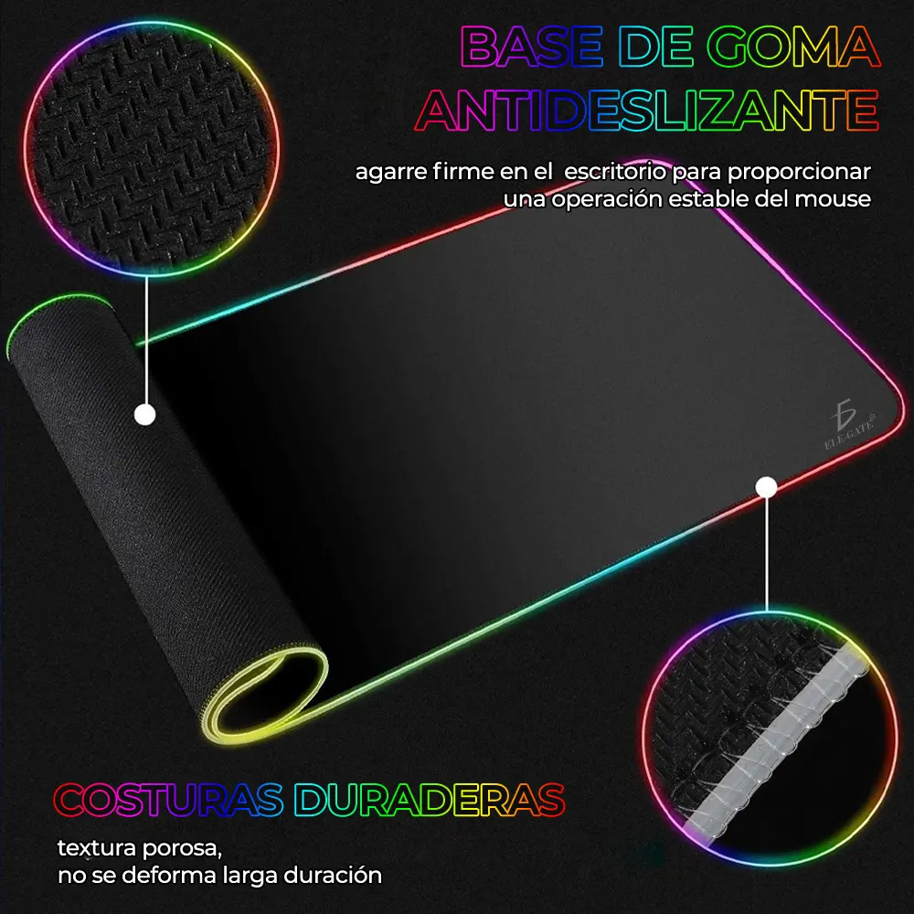 Mouse Pad Gamer Con Luz Led RGB Iluminado 90x40 mm