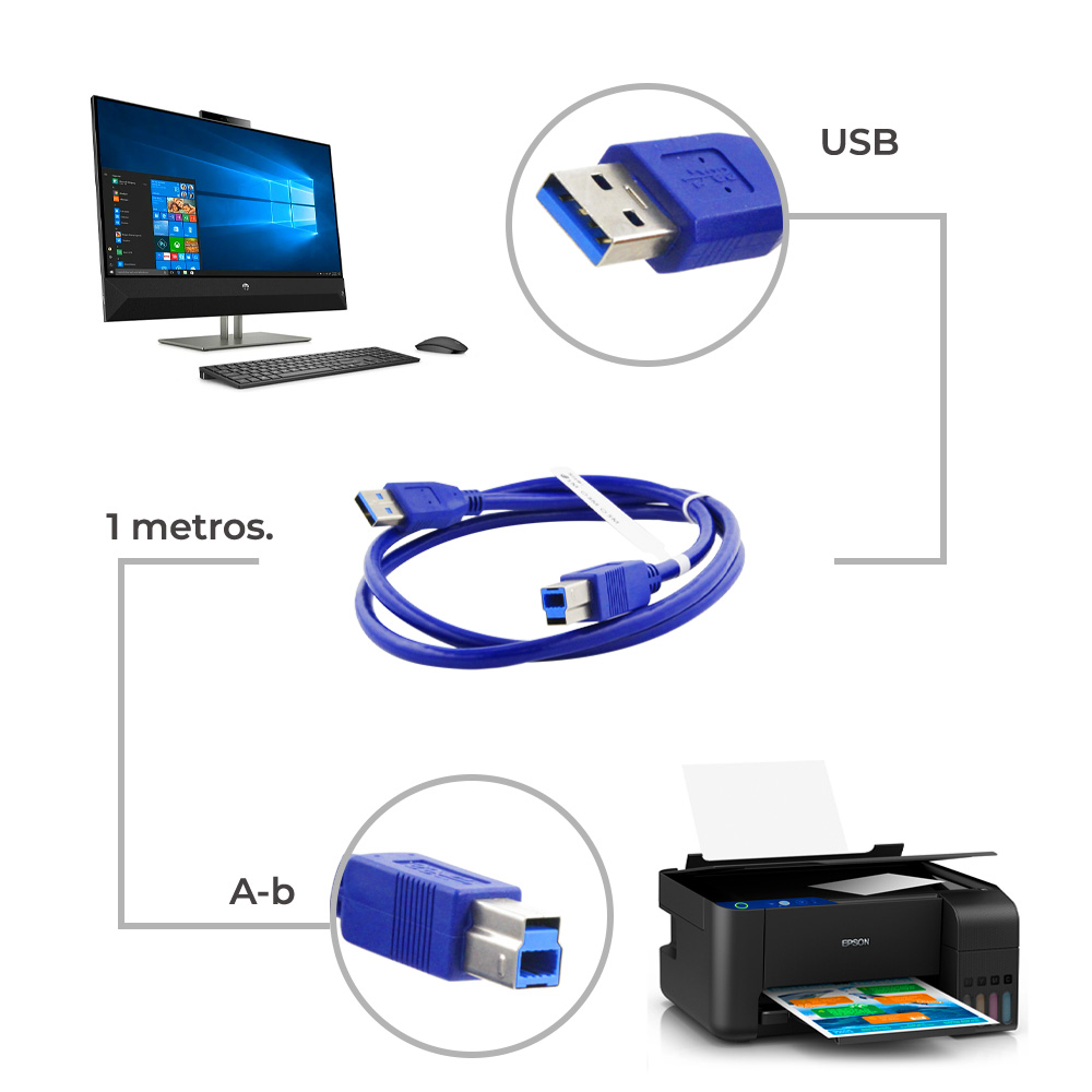 Cable Impresora Usb 2 Metros Compatibl Hp Epson Multifuncion