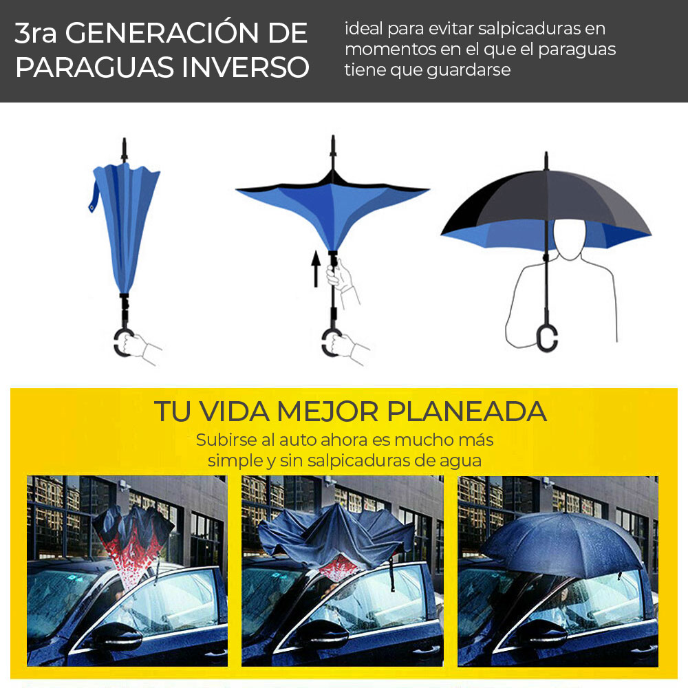 Paraguas Invertido Doble Refuerzo Resistente Ligero