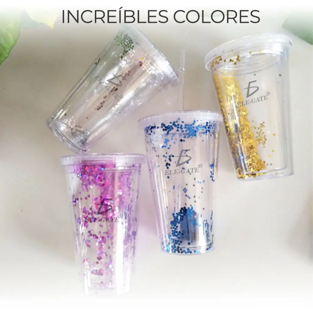 Vaso Termo Acrilico Glitter Tornasol Con Popote