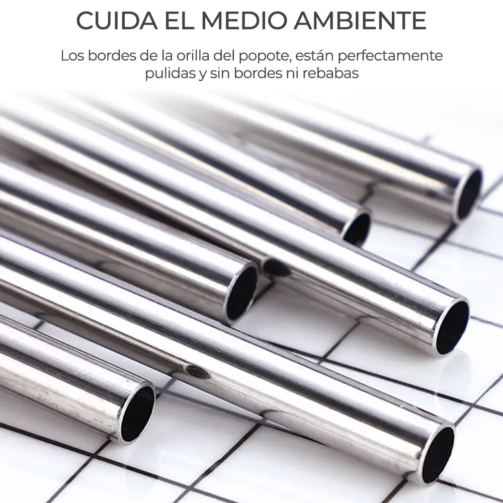 2 Popotes Y 1 Cepillos Acero Inoxidable Metal 21 Cm