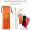 2 Popotes Y 1 Cepillos Acero Inoxidable Metal 21 Cm