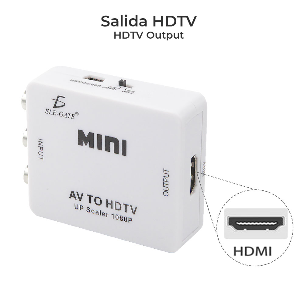 Convertidor Adaptador AV RCA a HDMI 1080p Full HD Video Blanco