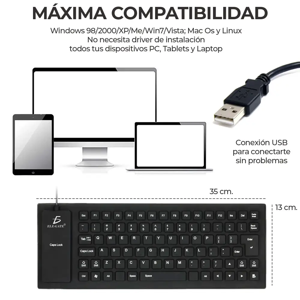 Mini Teclado Alambrico Flexible Usb Pc Laptop Contra Agua