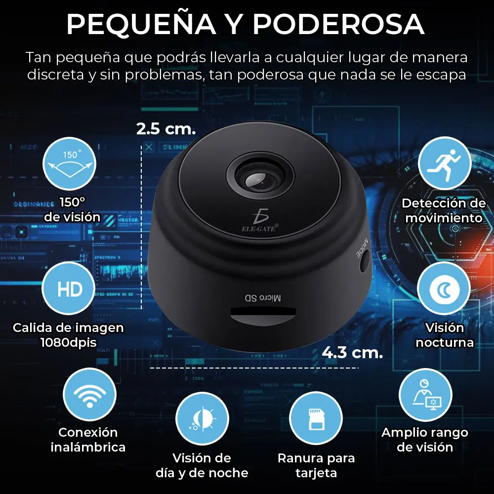 Mini Portátil Wifi Cámara Metal Funda Con Visión Nocturna