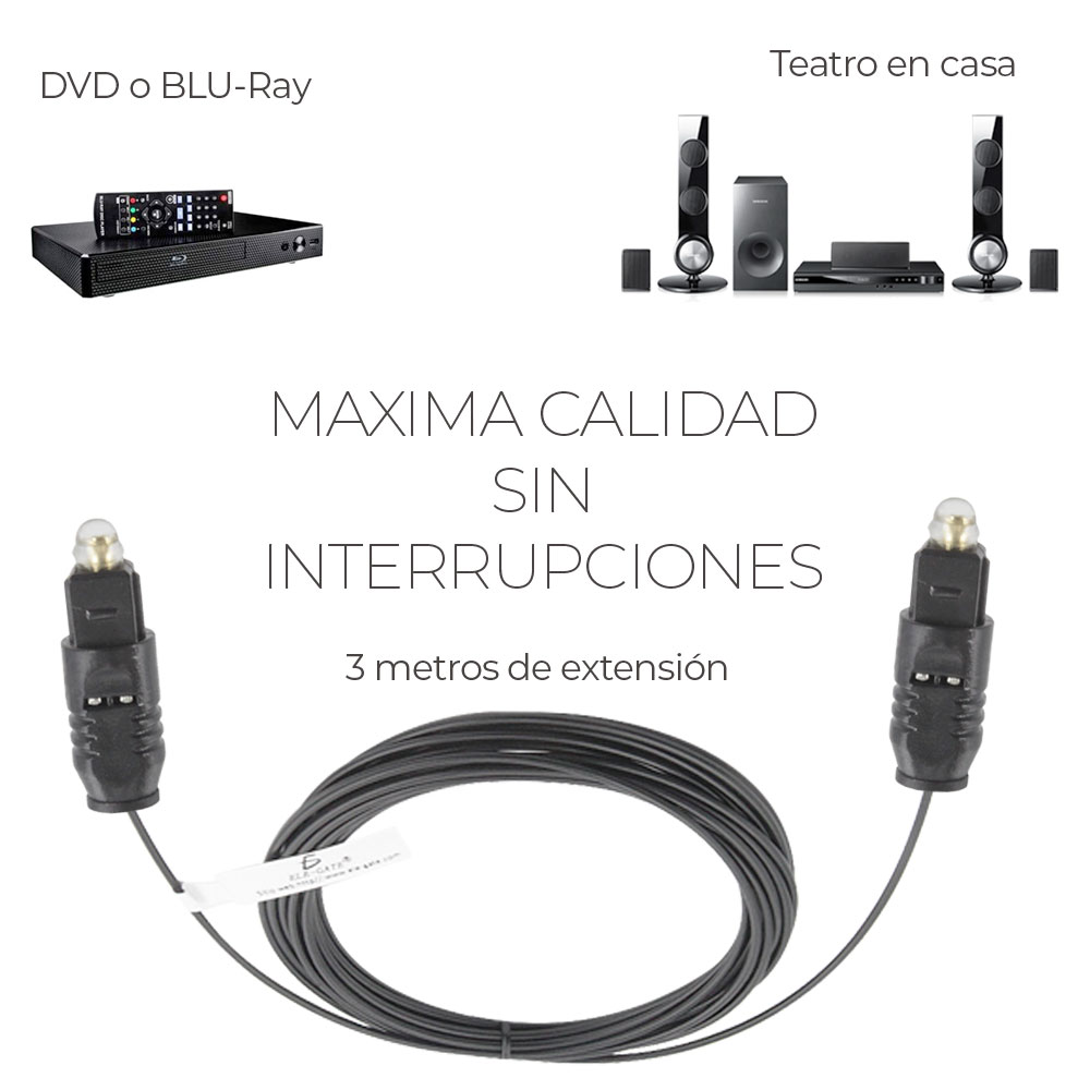 Cable Optico Audio Digital 3 metros Conexión Metálica