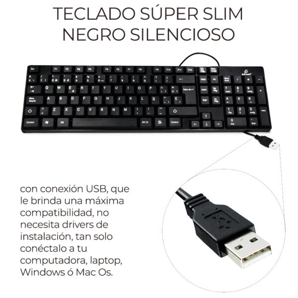 Teclado Usb Alambrico Slim Pc Computadora Escritorio Laptop