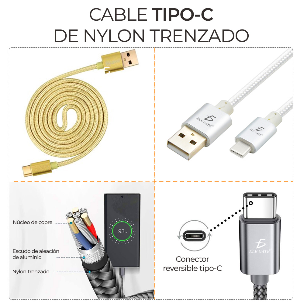 Cable Celular Usb Reforzado 3-1 Micro Usb Tipo C Lightning - ELE-GATE