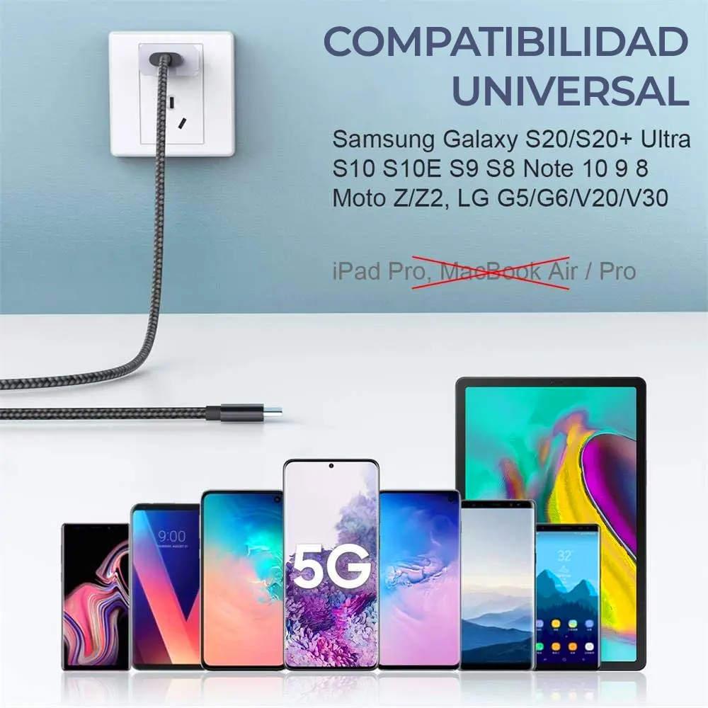Cable Usb Entrada Tipo c Type-c Reforzado Cubierta Tela