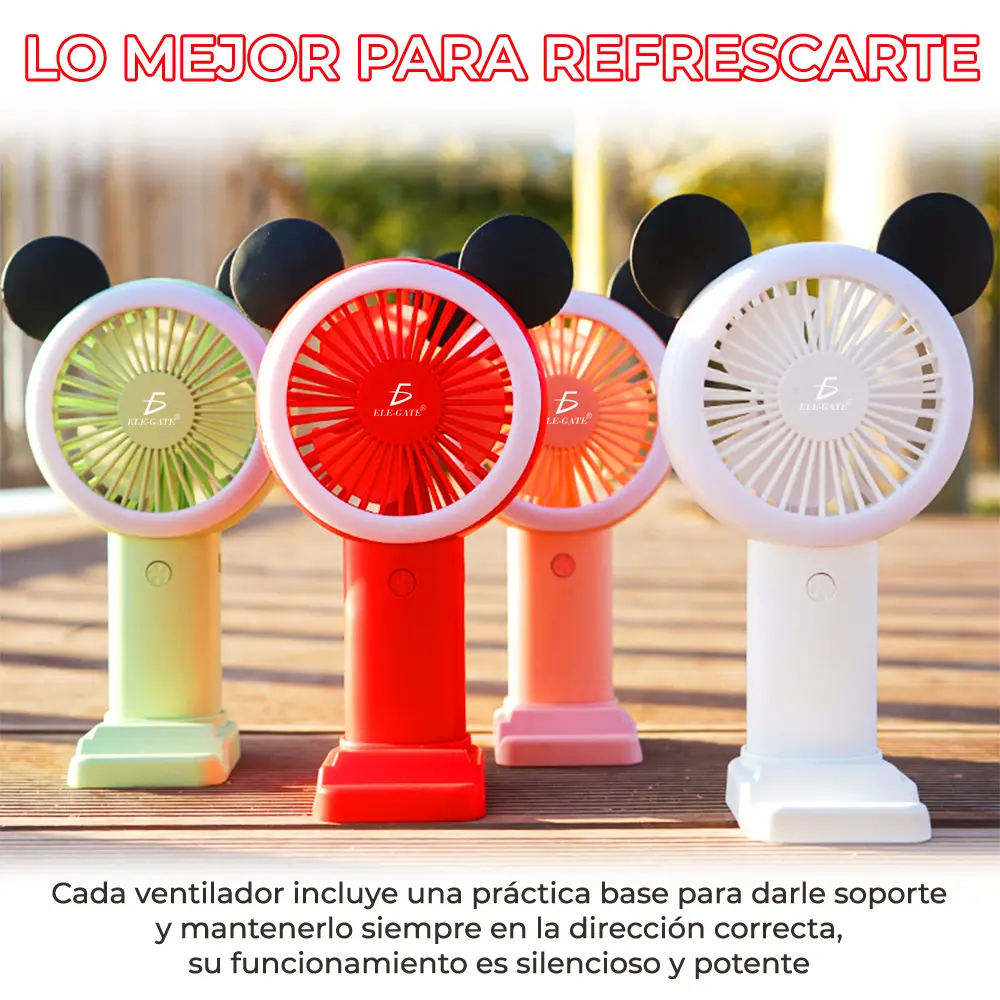 Mini Ventilador Recargable Con Luz RGB Forma de Mickey