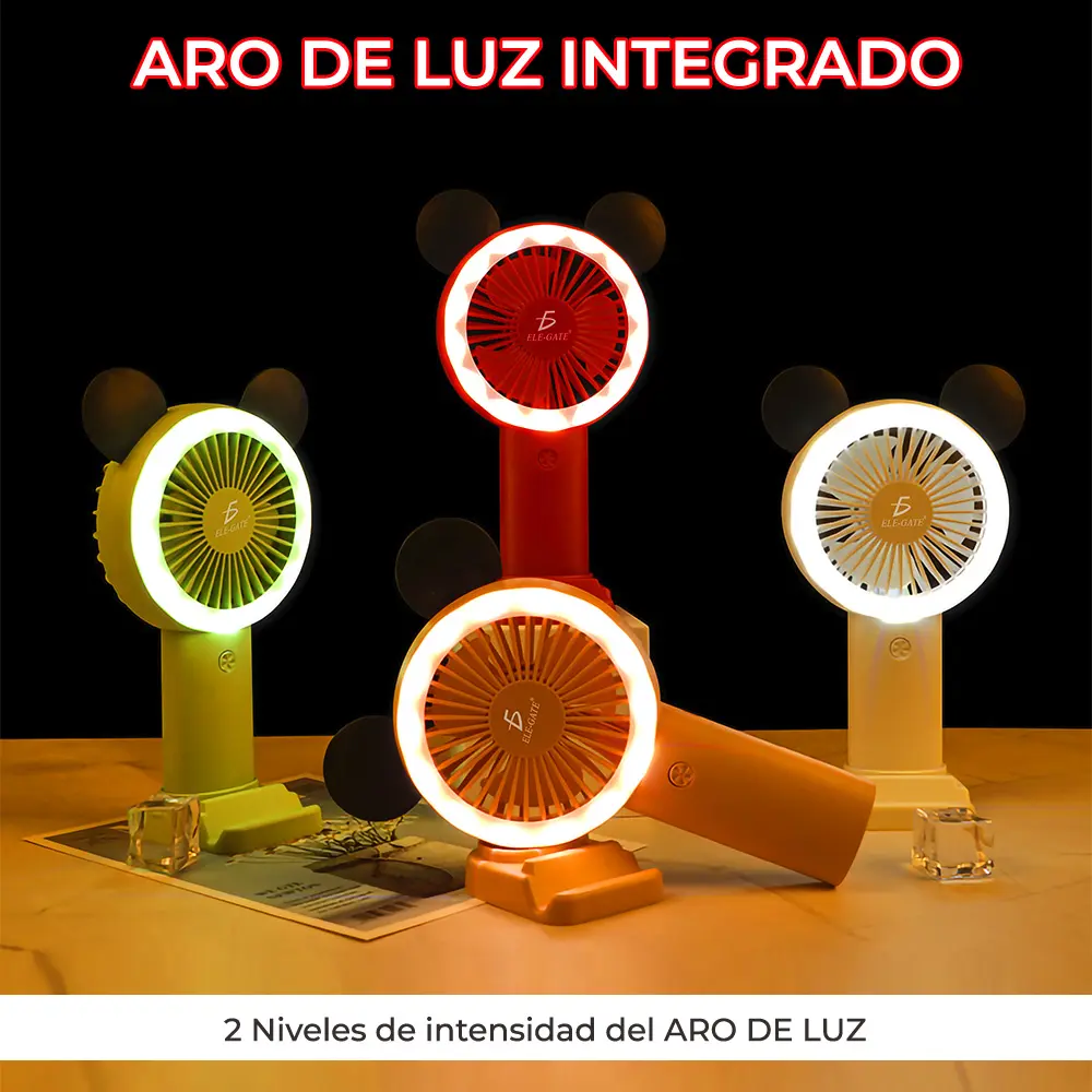 Mini Ventilador Recargable Con Luz RGB Forma de Mickey