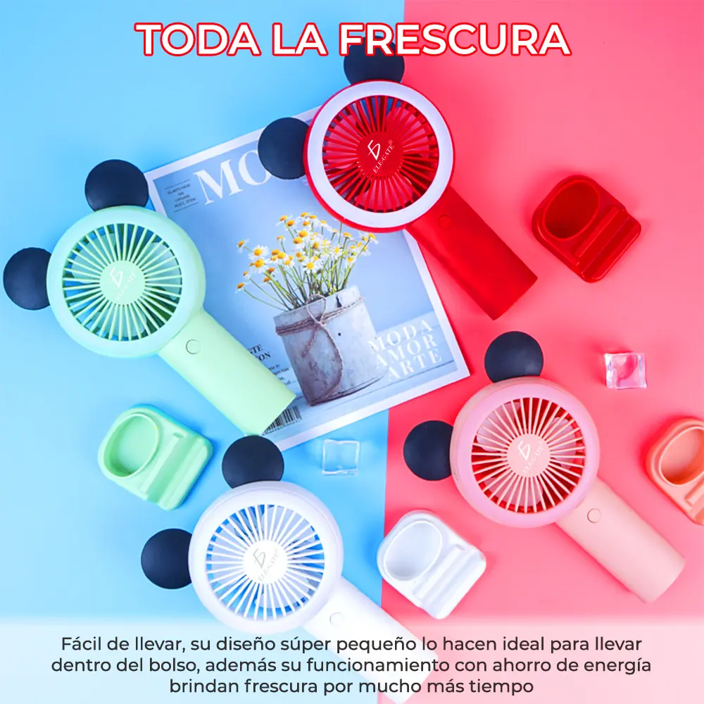 Mini Ventilador Recargable Con Luz RGB Forma de Mickey