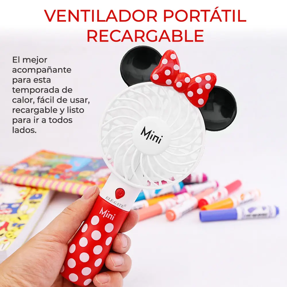 Mini Ventilador Recargable Forma de Mickey Con Luz RGB