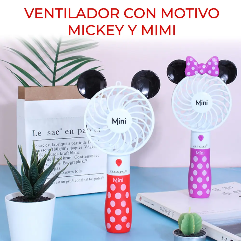 Mini Ventilador Recargable Forma de Mickey Con Luz RGB