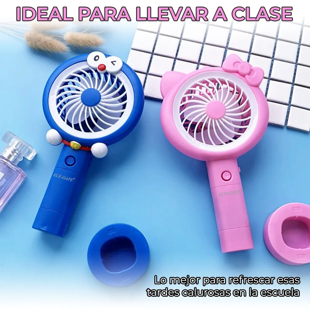 Mini Ventilador Personal Cartoon Con Aro de Luz