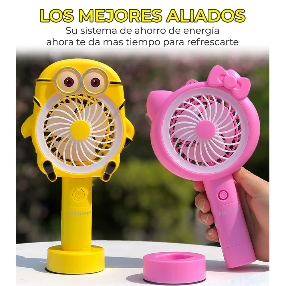 Mini Ventilador Personal Cartoon Con Aro de Luz