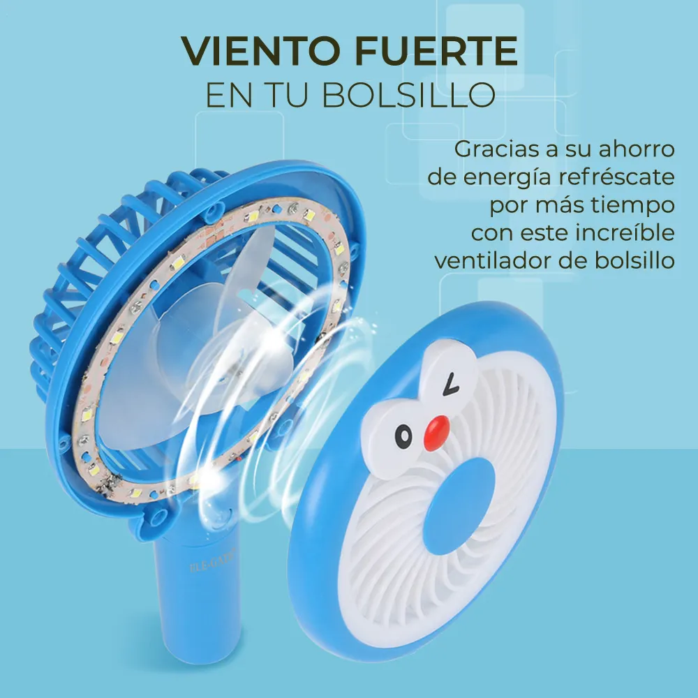 Mini Ventilador Personal Cartoon Con Aro de Luz